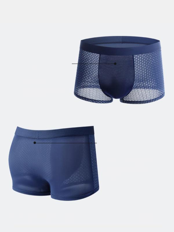 Men's Solid Ice Silk Sheer Mesh Boxer Brief, Breathable Comfy Panty for Daily Wear, Soft Menswear for Daily Wear