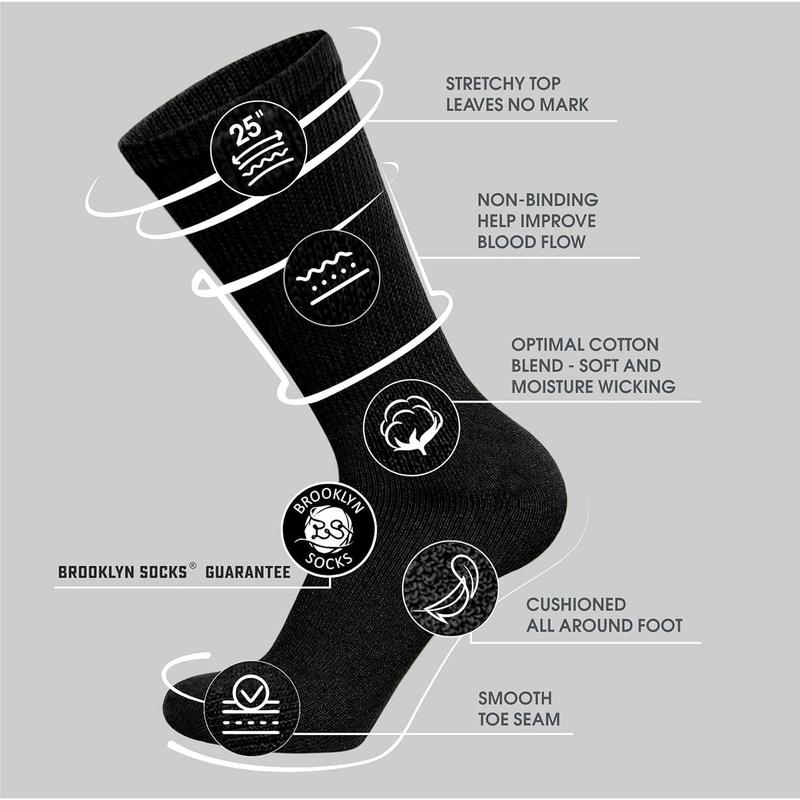 6 Pairs of Cotton Diabetic Non-Binding Neuropathy Crew Socks (Black, Fits Mens Shoe Size 9-12 Womens Shoe Size 10-13)