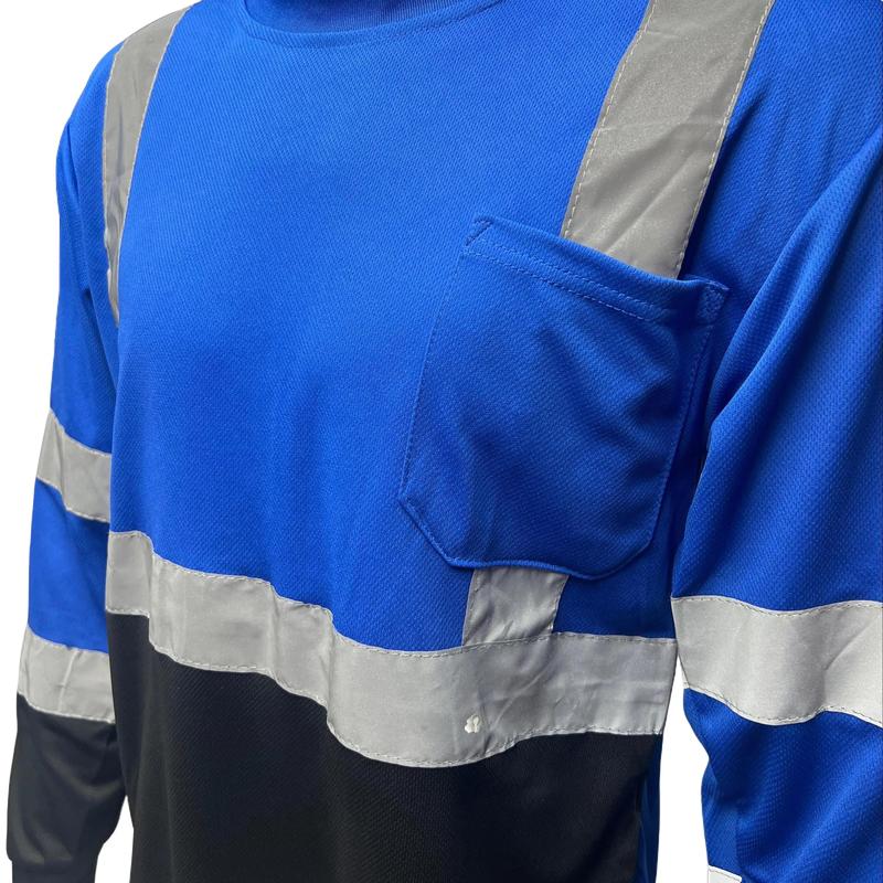 4 PACK - Class 3 High Visibility Two Tone Long Sleeve Safety Shirt Available in Yellow, Orange or Blue with Black Bottom Half