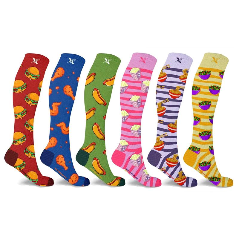 Extreme Fit Knee-High Support Socks Novelty Collection (6-Pairs) - Moisture-Wicking & Comfort Fit