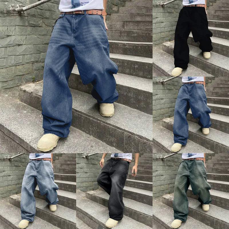 Y2k Fashion Jeans For Men Hip Hop Baggy Jeans Loose Fit Straight Wide Leg Cargo Denim Pants Casual Straight Casual Mens Clothing