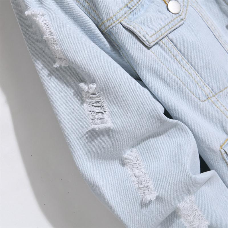 Men New Ripped Solid Washing Blue Slim Denim Jacket Good Quality Holes Casual Male Jacket Coat