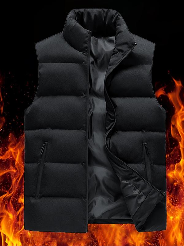 Men's Solid Zip Up Funnel Neck Gilet, Regular Fit Casual Zipper Pocket Vest Outerwear for Fall & Winter, Men's Clothes for Daily Wear