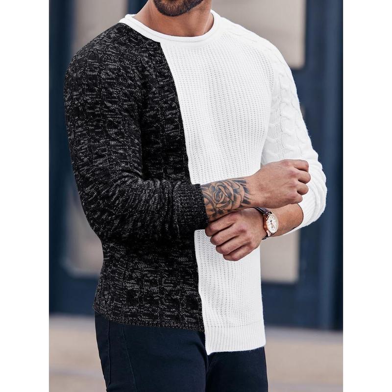 Runcati Men's Pullover Sweater Winter Ribbed Knitted Color Block Comfort Stylish Twisted Long Sleeve Sweaters