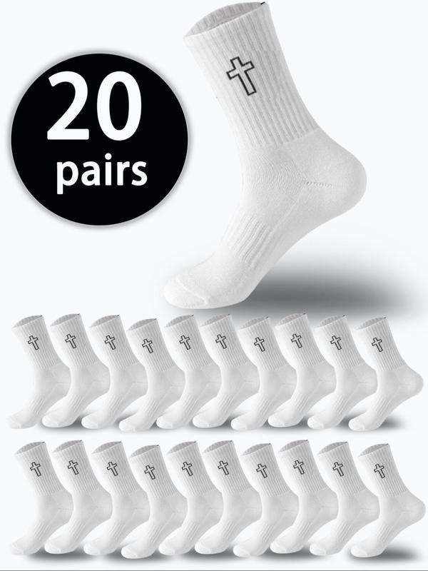 Men's Cross Print Crew Socks, Casual Comfy Breathable Mid-calf Socks for Daily Wear, Men's Socks for All Seasons