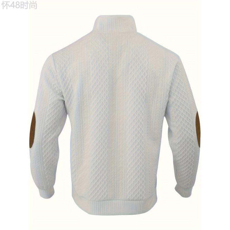 2024 New European And American Men's Casual Henry Stand-Up Collar Long Sleeve Jacquard Knitted Pullover Sweatshirt Fabric Knitwear