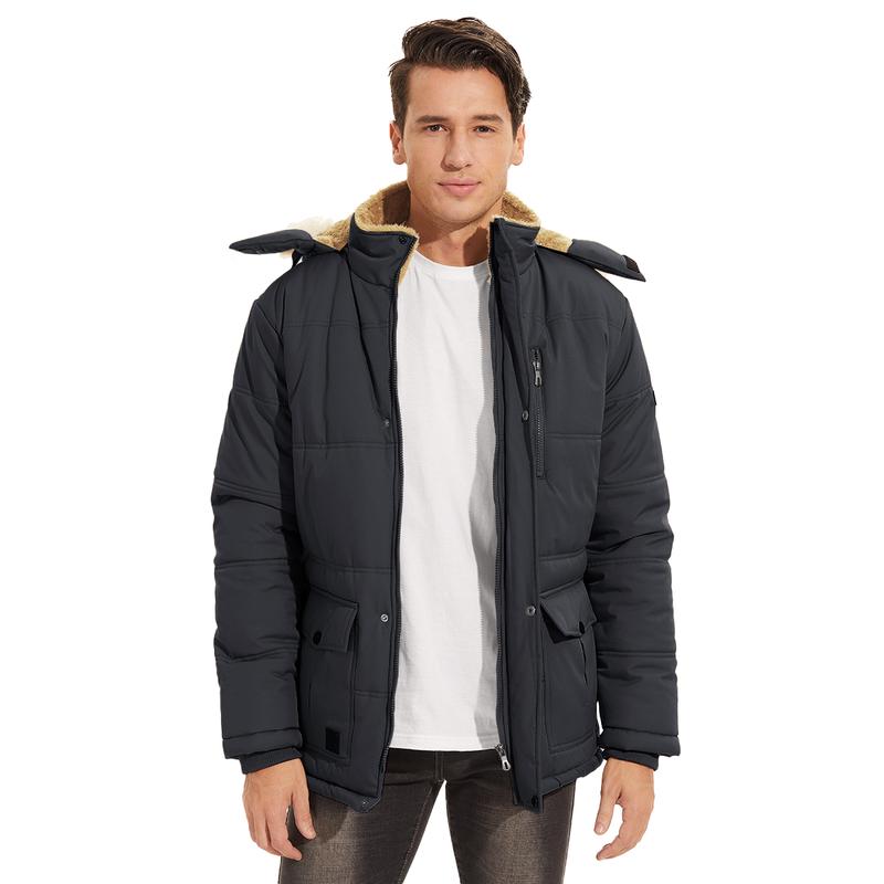 Men's Winter Coat Fleece Lined Parka Jacket Hooded Puffer Jacket Thicken Warm Fur Coat Men Outerwear