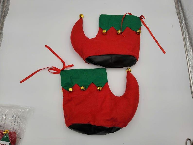 Unisex Adult Holiday Elf Shoes Red and Green Santa's Helper Christmas Costume Accessory With Gold Jingle Bells One Size Fits Most