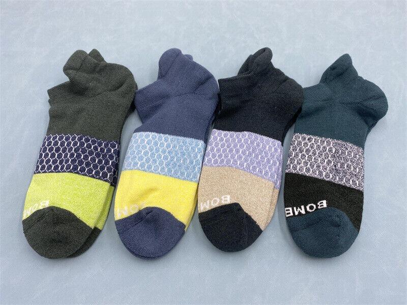 4 Pairs 4 Colors Bombas Men's All-Purpose Tri-Block Ankle Sock Size Large