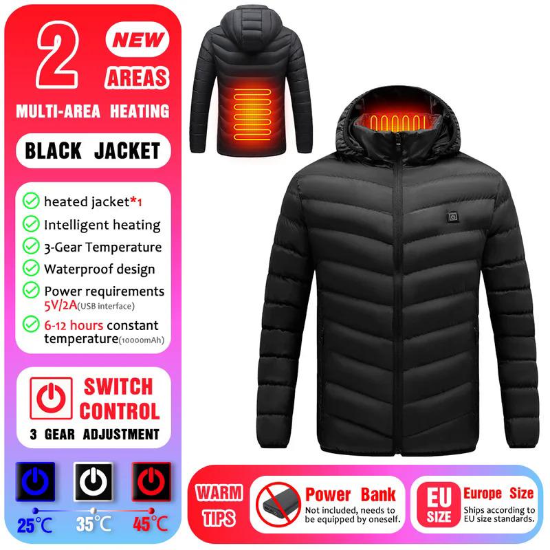 25 Areas Heated Cotton Clothes Jacket USB Heating Jacket Warm Snowfield Heated Vests Coat Hunting Hiking Camping Winter S-6XL