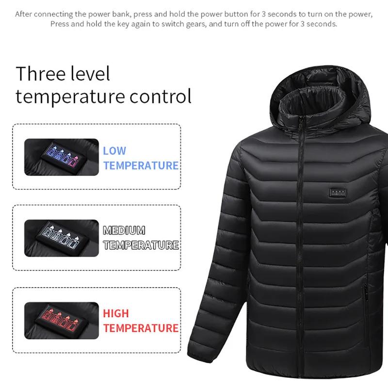 25 Areas Heated Cotton Clothes Jacket USB Heating Jacket Warm Snowfield Heated Vests Coat Hunting Hiking Camping Winter S-6XL