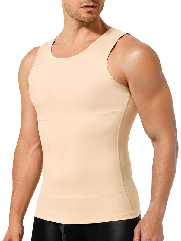 Men's Solid Color High Stretch Shapewear Tank Top, Breathable Comfortable Shaper Vest, Tummy Control Shapewear for Men