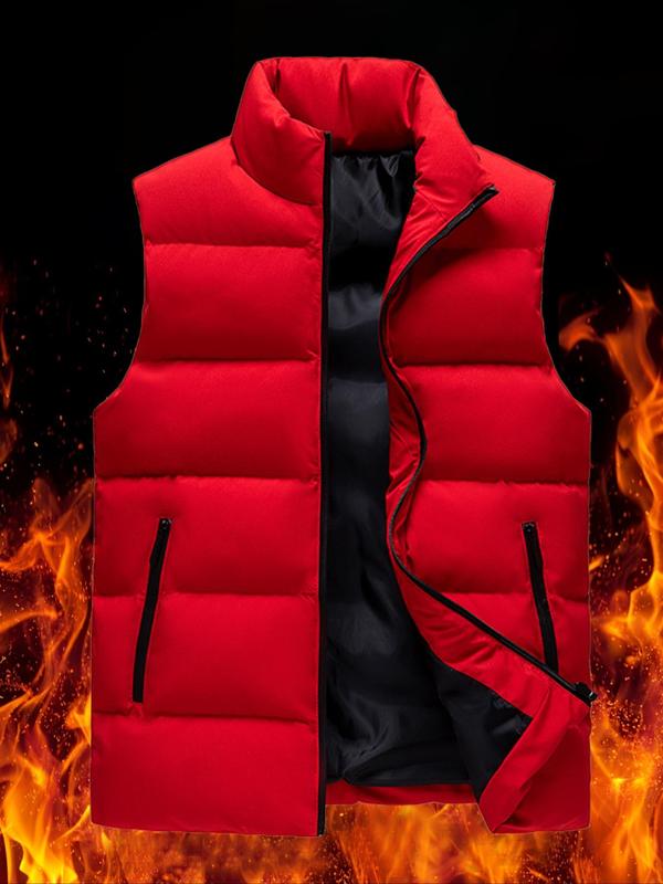 Men's Solid Zip Up Funnel Neck Gilet, Regular Fit Casual Zipper Pocket Vest Outerwear for Fall & Winter, Men's Clothes for Daily Wear