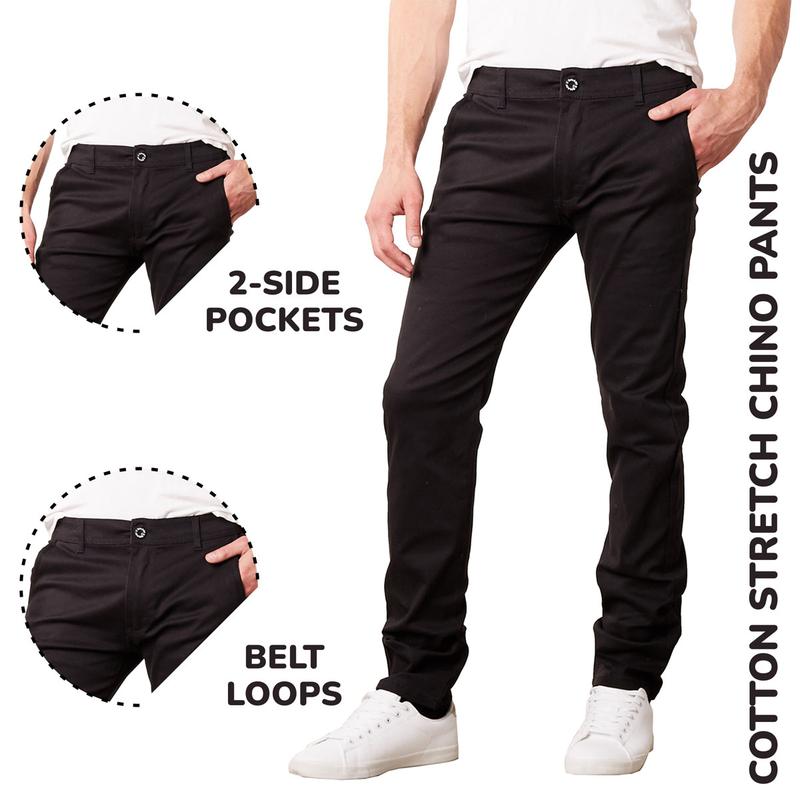 Men's Slim Fit Cotton Stretch Fabric Casual Chino Pants Menswear Trouser Stretchy