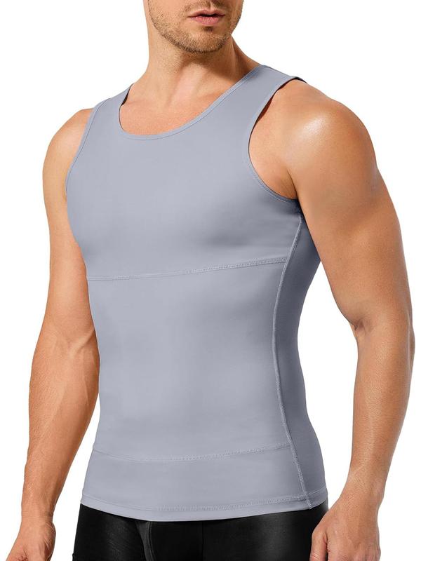 Men's Solid Color High Stretch Shapewear Tank Top, Breathable Comfortable Shaper Vest, Tummy Control Shapewear for Men