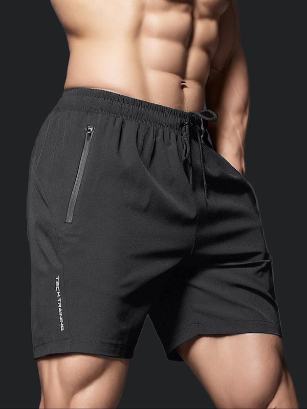 Men's Letter Print Zipper Slant Pocket Shorts, Casual Drawstring Elastic Waist Shorts for Summer, Men's Bottoms for Daily Wear