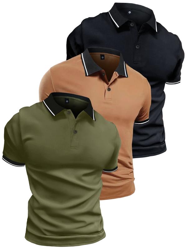 3 Pack Men's Short Sleeve Lapel Collar Golf Polo T-Shirt in Solid Color,Summer outdoor men's comfortable casual clothing Menswear Top