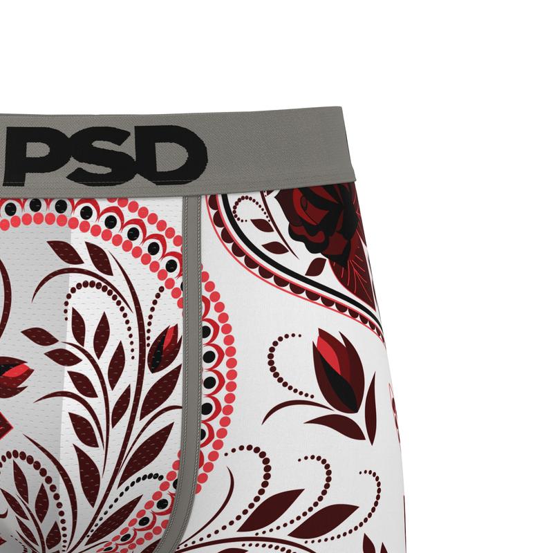 PSD Men's Paisley Blanco Boxer Brief - Standard Length 7 Inch Inseam, Moisture-Wicking 4-Way Stretch