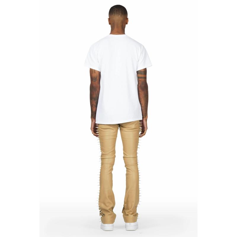 Leopold Beige PU Stacked Flare Jean