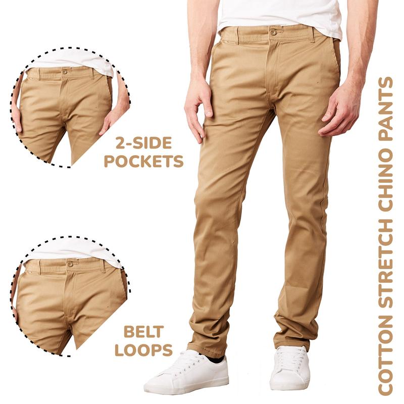 Men's Slim Fit Cotton Stretch Fabric Casual Chino Pants Menswear Trouser Stretchy