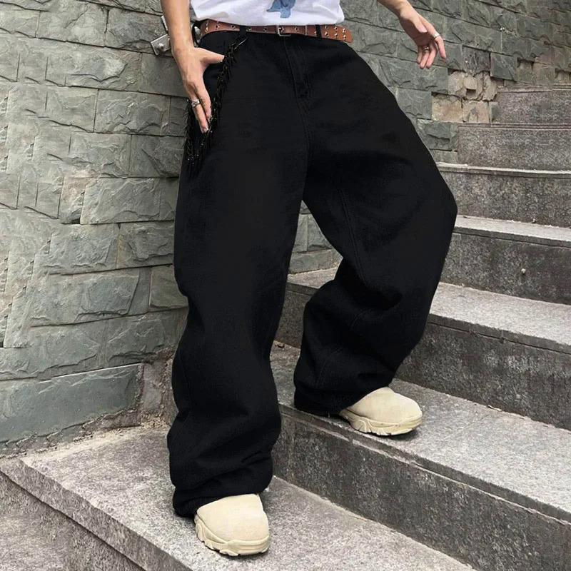 Y2k Fashion Jeans For Men Hip Hop Baggy Jeans Loose Fit Straight Wide Leg Cargo Denim Pants Casual Straight Casual Mens Clothing