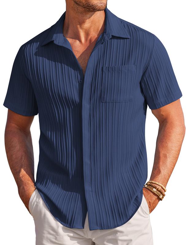 COOFANDY Mens Casual Shirts Short Sleeve Button Down Shirts Fashion Textured Summer Beach Shirt Menswear Top Shortsleeve