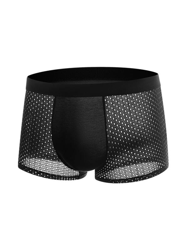 Men's Solid Ice Silk Sheer Mesh Boxer Brief, Breathable Comfy Panty for Daily Wear, Soft Menswear for Daily Wear