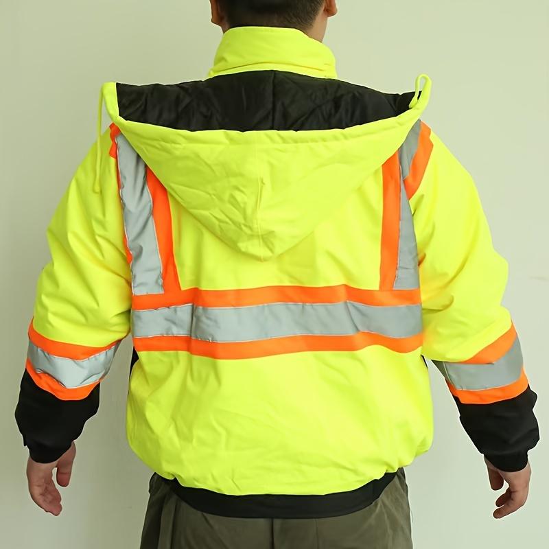 [Rapid shipment]1pc, Autumn and Winter Work Jacket with Hat, Reflective Clothing for Night, Waterproof Reflective Workwear, Riding in Heavy Rain, Outdoor Clothing