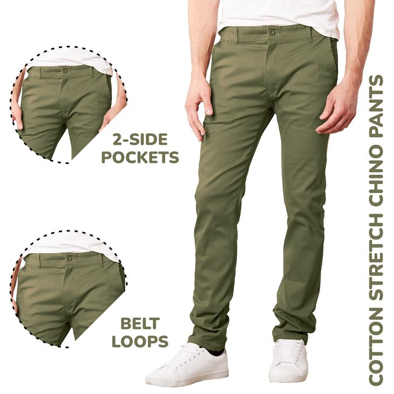 Men's Slim Fit Cotton Stretch Fabric Casual Chino Pants Menswear Trouser Stretchy