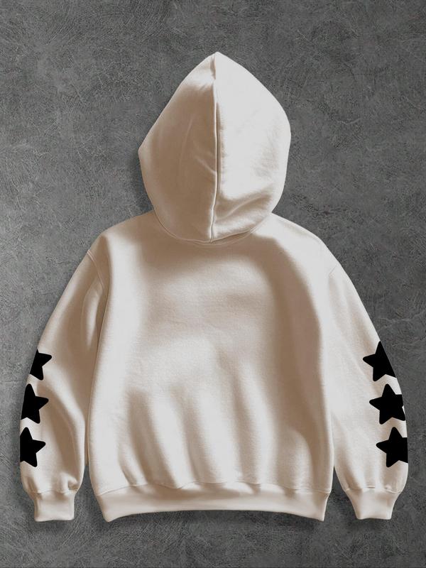 Men's Letter & Star Print Drawstring Hoodie, Casual Regular Fit Long Sleeve Hooded Sweatshirt for Fall & Winter, Men's Top for Daily Wear