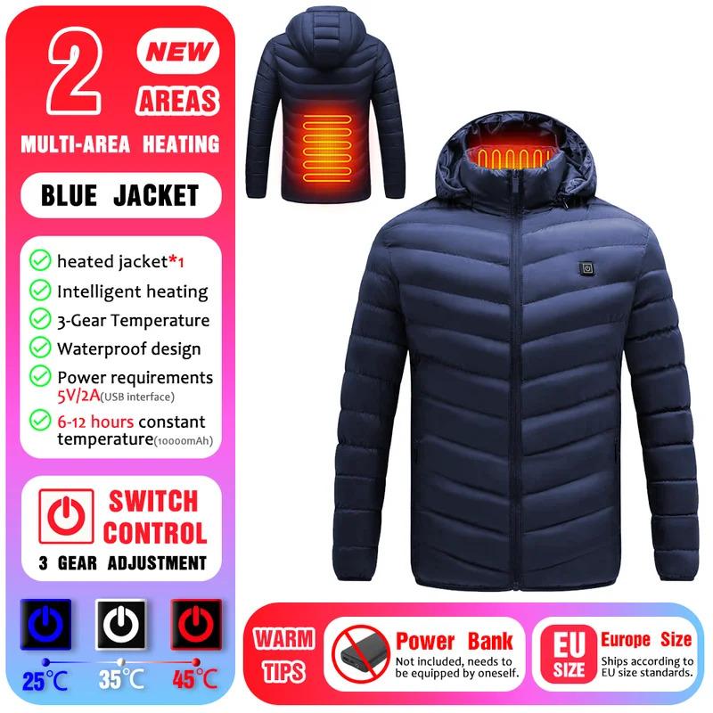 25 Areas Heated Cotton Clothes Jacket USB Heating Jacket Warm Snowfield Heated Vests Coat Hunting Hiking Camping Winter S-6XL