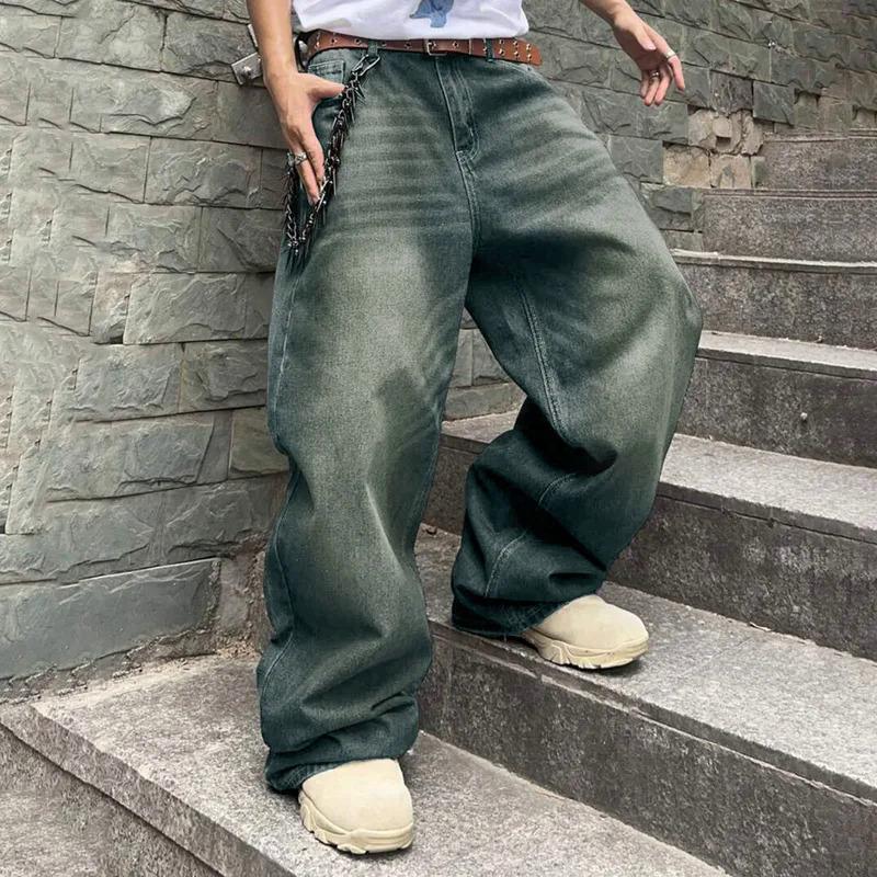 Y2k Fashion Jeans For Men Hip Hop Baggy Jeans Loose Fit Straight Wide Leg Cargo Denim Pants Casual Straight Casual Mens Clothing