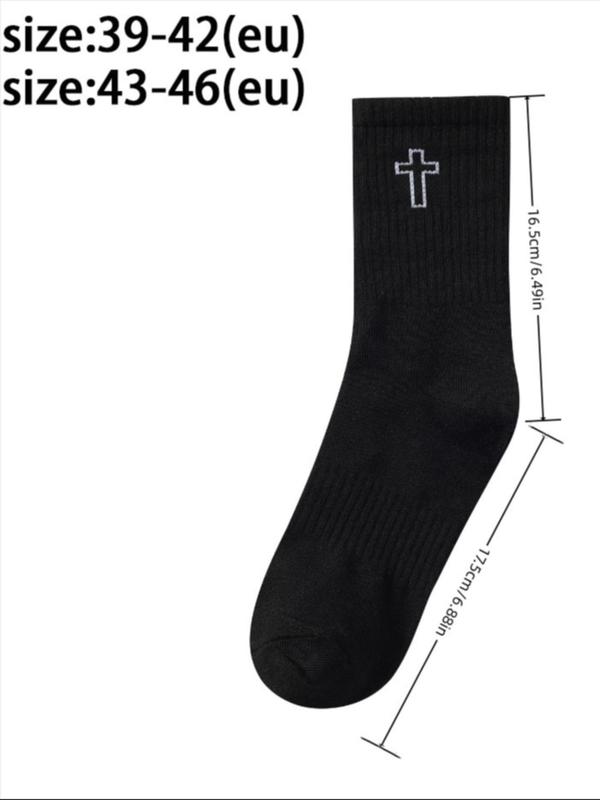 Men's Cross Print Crew Socks, Casual Comfy Breathable Mid-calf Socks for Daily Wear, Men's Socks for All Seasons