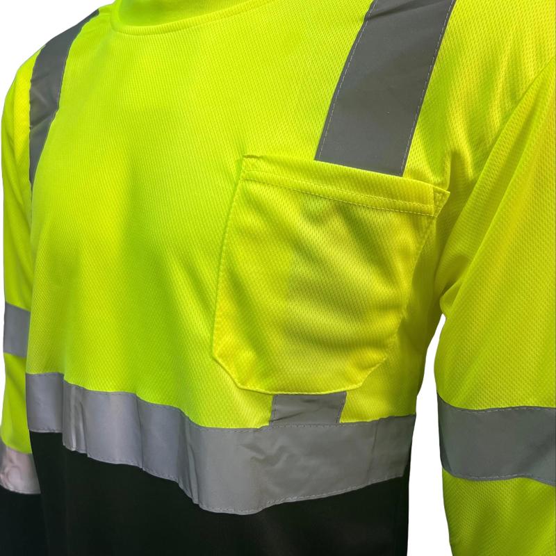 4 PACK - Class 3 High Visibility Two Tone Long Sleeve Safety Shirt Available in Yellow, Orange or Blue with Black Bottom Half