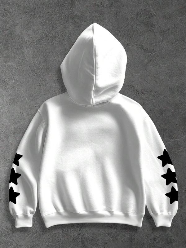 Men's Letter & Star Print Drawstring Hoodie, Casual Regular Fit Long Sleeve Hooded Sweatshirt for Fall & Winter, Men's Top for Daily Wear