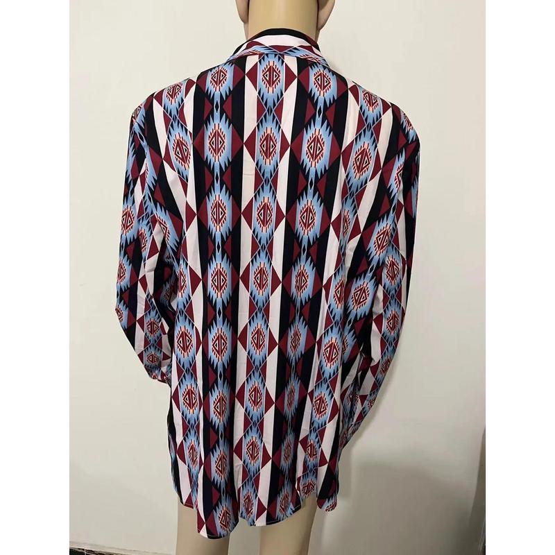 High Quality Fashion Aztec Printed Western Men's Long Sleeve Shirt Vintage Men Casual Mexican Cowboy Polo Shirts top Menswear Biker