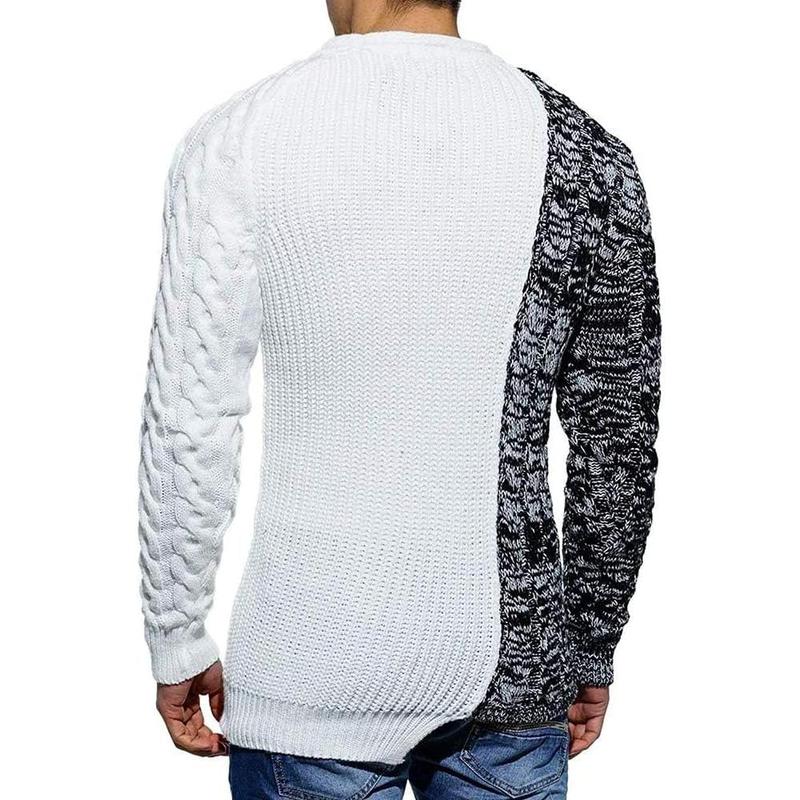 Runcati Men's Pullover Sweater Winter Ribbed Knitted Color Block Comfort Stylish Twisted Long Sleeve Sweaters