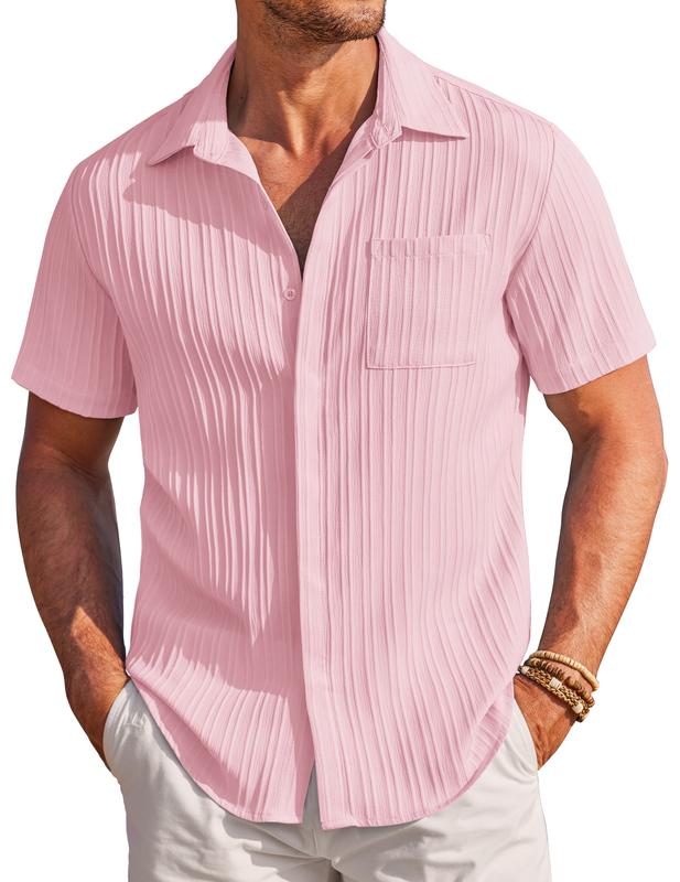 COOFANDY Mens Casual Shirts Short Sleeve Button Down Shirts Fashion Textured Summer Beach Shirt Menswear Top Shortsleeve
