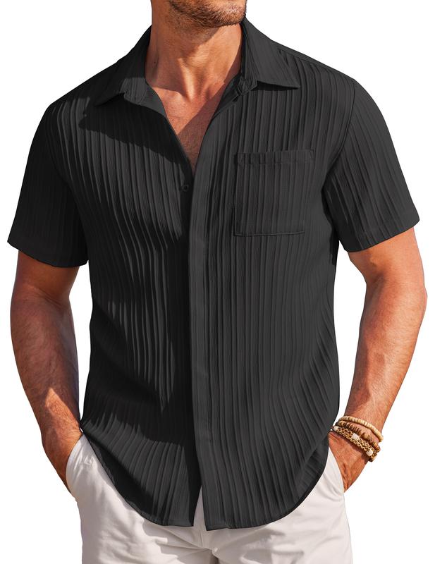 COOFANDY Mens Casual Shirts Short Sleeve Button Down Shirts Fashion Textured Summer Beach Shirt Menswear Top Shortsleeve