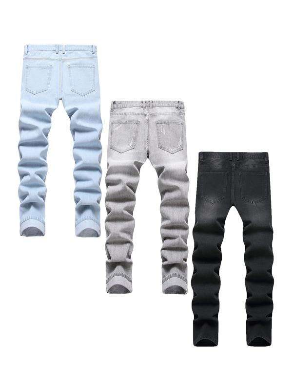 3 Pack Jeans For Men, Blue & Grey & Black Jeans,  Fashion Straight Ripped Slim Fit Denim Pants. Casual breathable Comfy Trouser, Menswear Streetwear