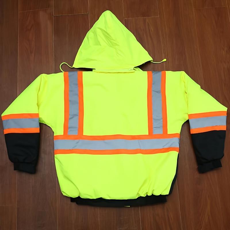 [Rapid shipment]1pc, Autumn and Winter Work Jacket with Hat, Reflective Clothing for Night, Waterproof Reflective Workwear, Riding in Heavy Rain, Outdoor Clothing