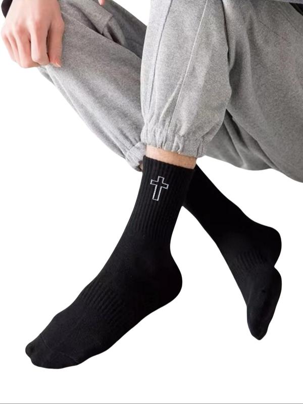 Men's Cross Print Crew Socks, Casual Comfy Breathable Mid-calf Socks for Daily Wear, Men's Socks for All Seasons