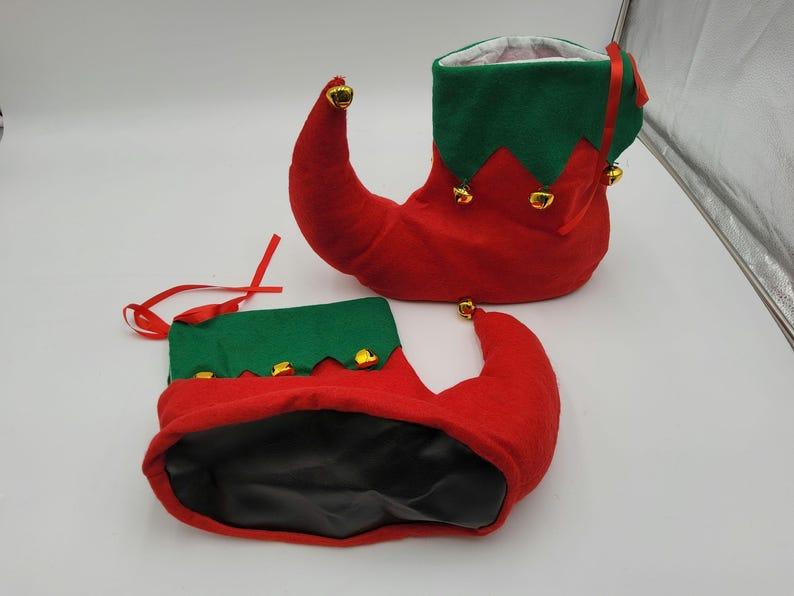 Unisex Adult Holiday Elf Shoes Red and Green Santa's Helper Christmas Costume Accessory With Gold Jingle Bells One Size Fits Most