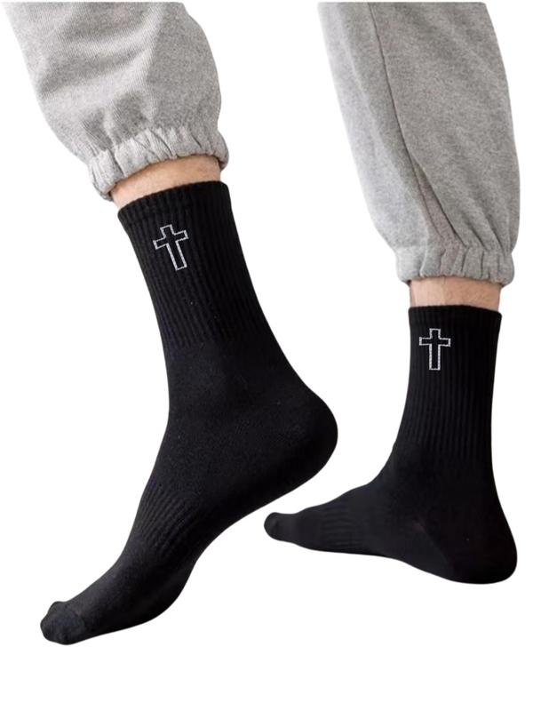 Men's Cross Print Crew Socks, Casual Comfy Breathable Mid-calf Socks for Daily Wear, Men's Socks for All Seasons