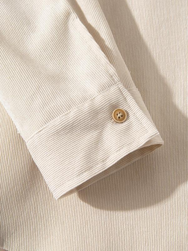 Men's Solid Button Front Pocket Corduroy Shirt, Regular Fit Casual Long Sleeve Collared Top for Fall & Winter, Men's Clothes for Daily Wear