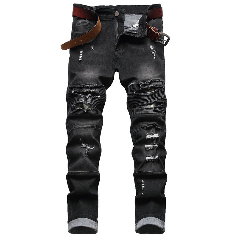 Men's Slim Fit Jeans Ripped Skinny Jeans for Men, Fashion Biker Jeans Stretch Moto Denim Pants Fabric Menswear