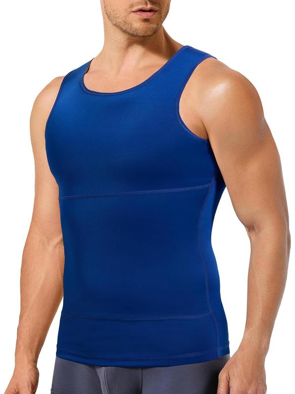 Men's Solid Color High Stretch Shapewear Tank Top, Breathable Comfortable Shaper Vest, Tummy Control Shapewear for Men