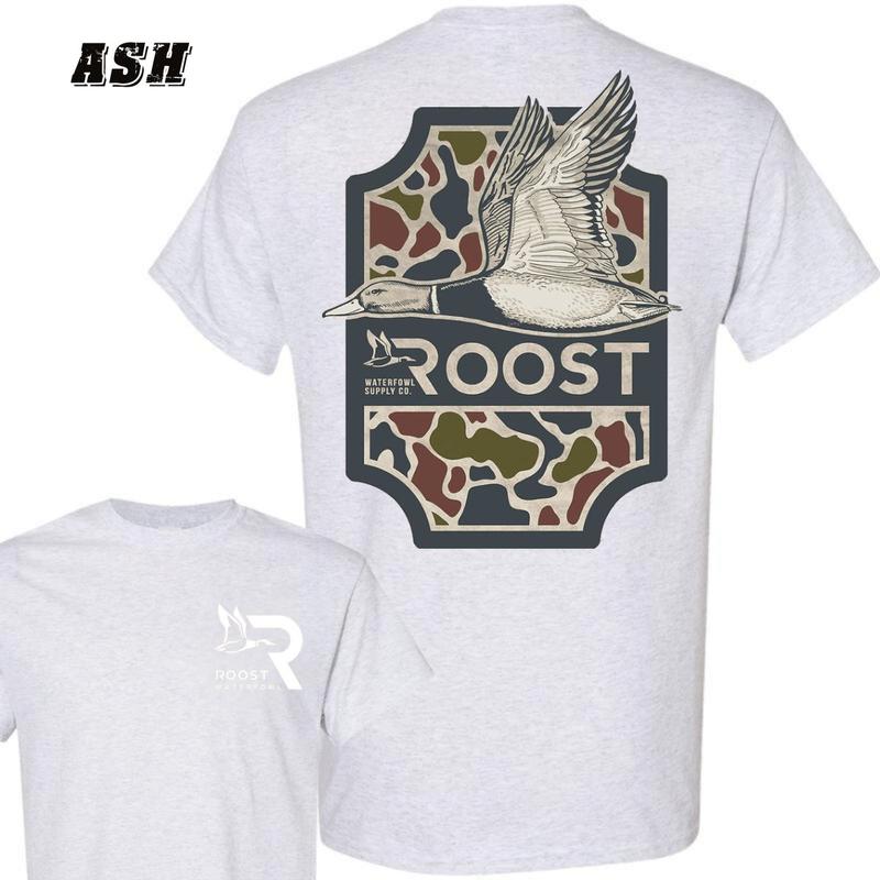 Roost Waterfowl Duck Hunting T-Shirt - Camo Design , Black Outdoor Graphic Tee , Perfect for Waterfowl Hunters , Unisex Shirt for Comfort and Style , Durable Hunting Apparel , Ideal for Nature Enthusiasts Menswear Classic Crewneck Underwear Streetwear