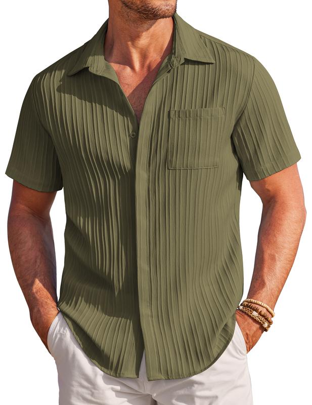 COOFANDY Mens Casual Shirts Short Sleeve Button Down Shirts Fashion Textured Summer Beach Shirt Menswear Top Shortsleeve