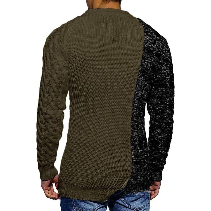 Runcati Men's Pullover Sweater Winter Ribbed Knitted Color Block Comfort Stylish Twisted Long Sleeve Sweaters